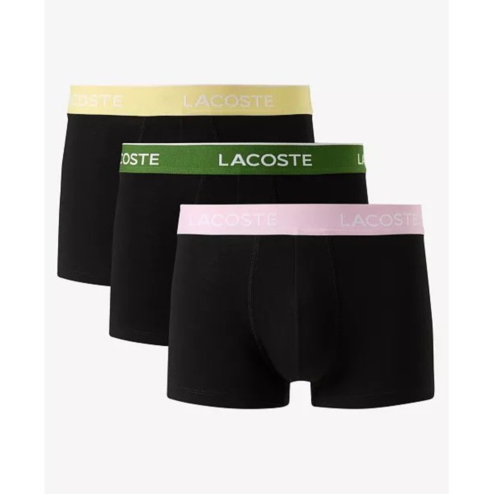 Lacoste Mens 3 Pack Cotton Stretch Boxer Briefs Black Yellow Green Pink